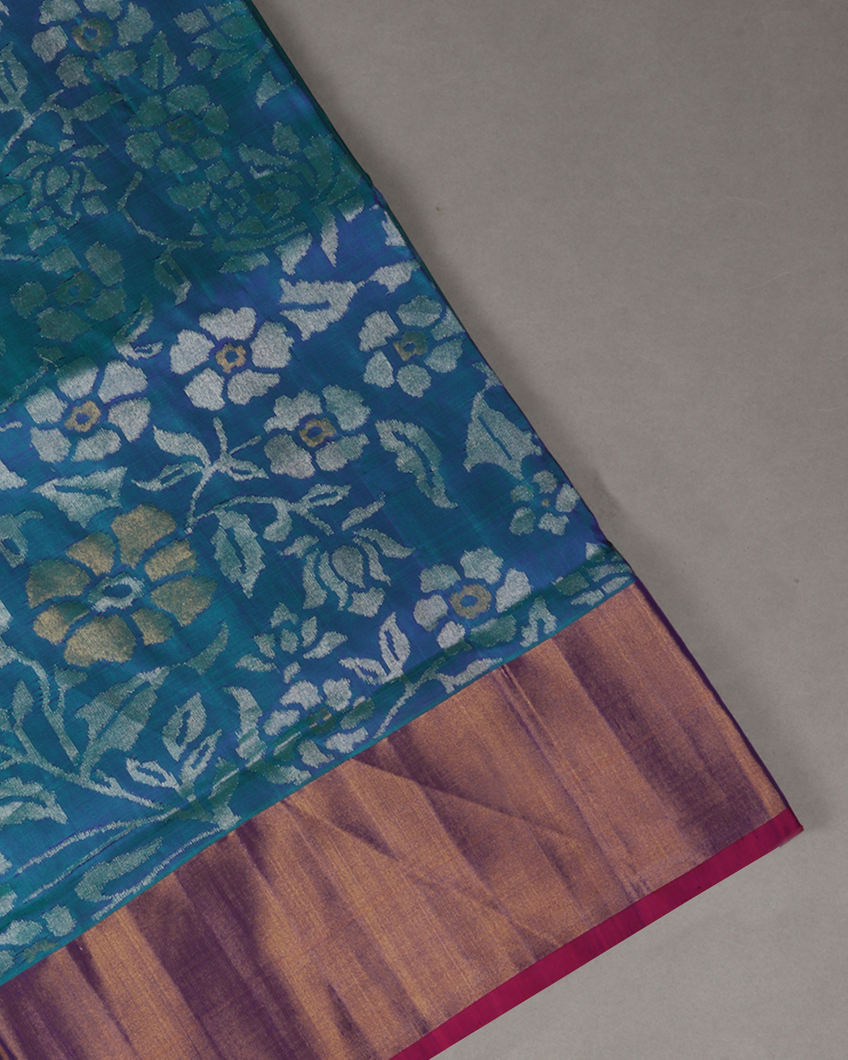 Peacock Blue Uppada Silk Saree T3661404