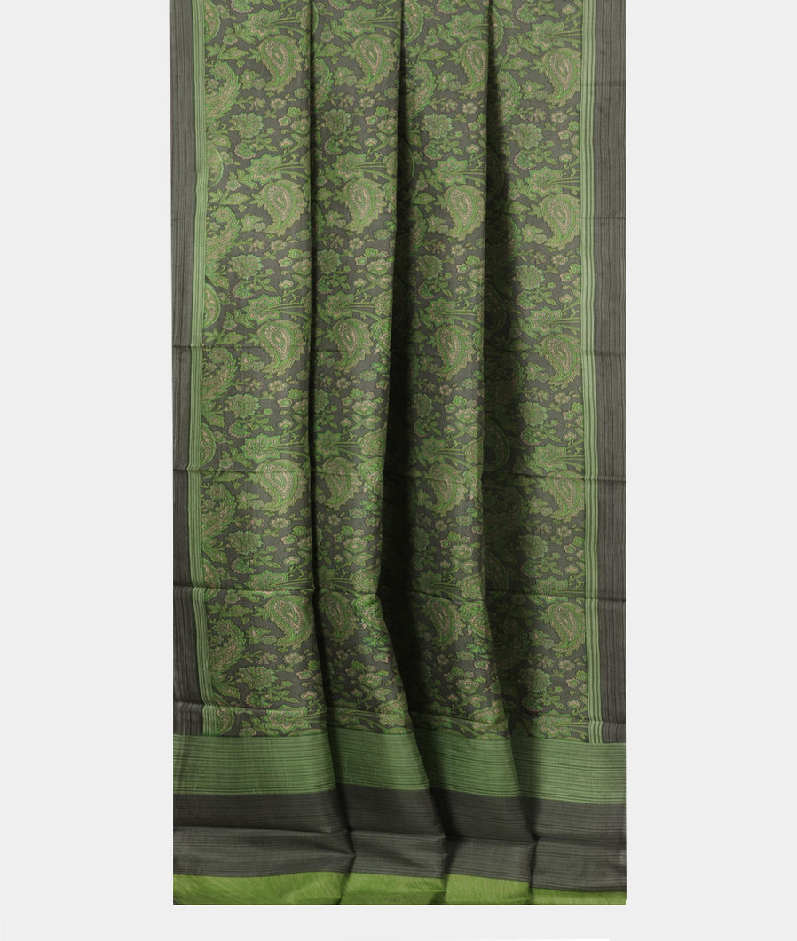 Grey Printed Silk Saree T3783482