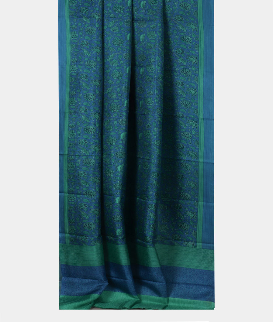 Blue Printed Silk Saree T3783582