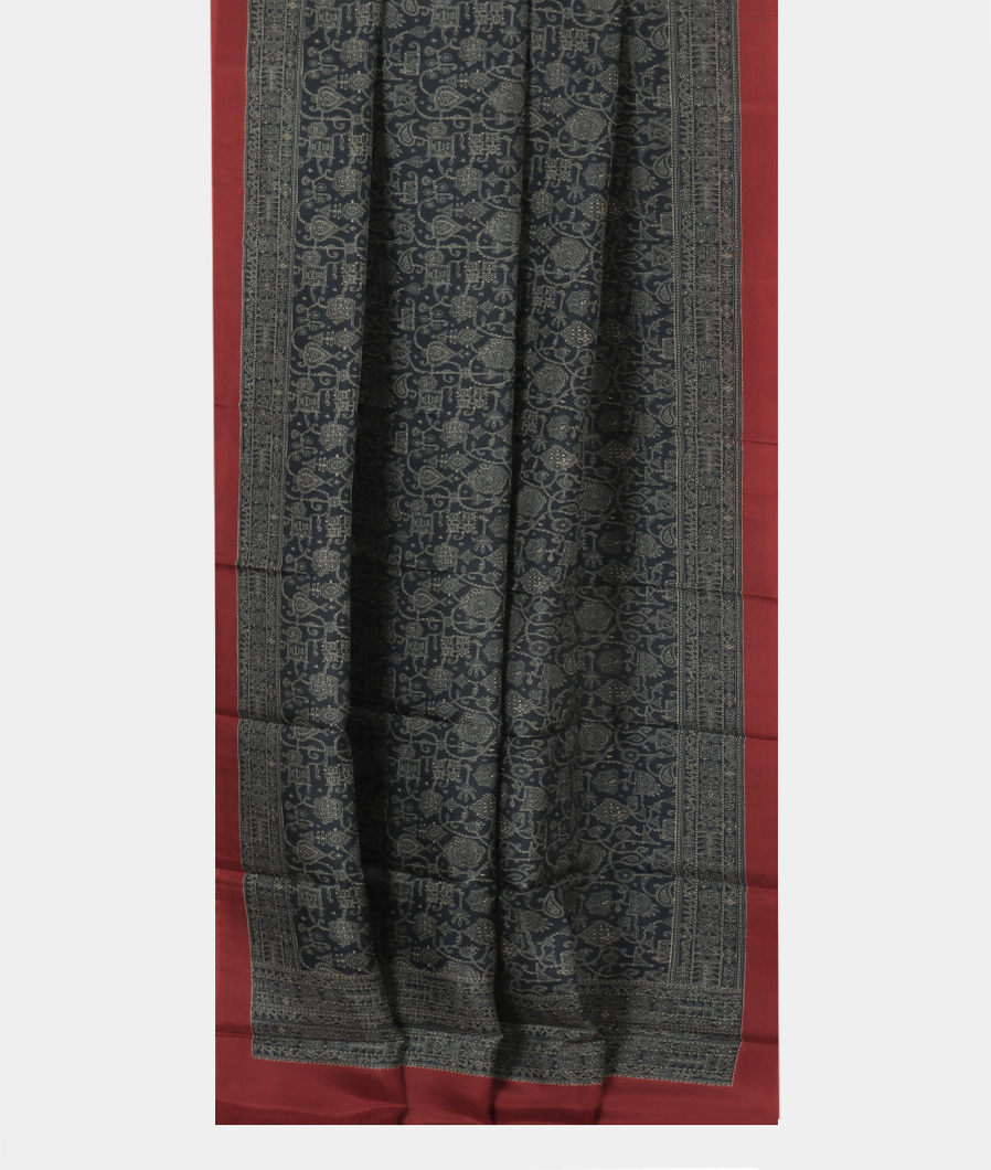Grey Printed Silk Saree T3783682