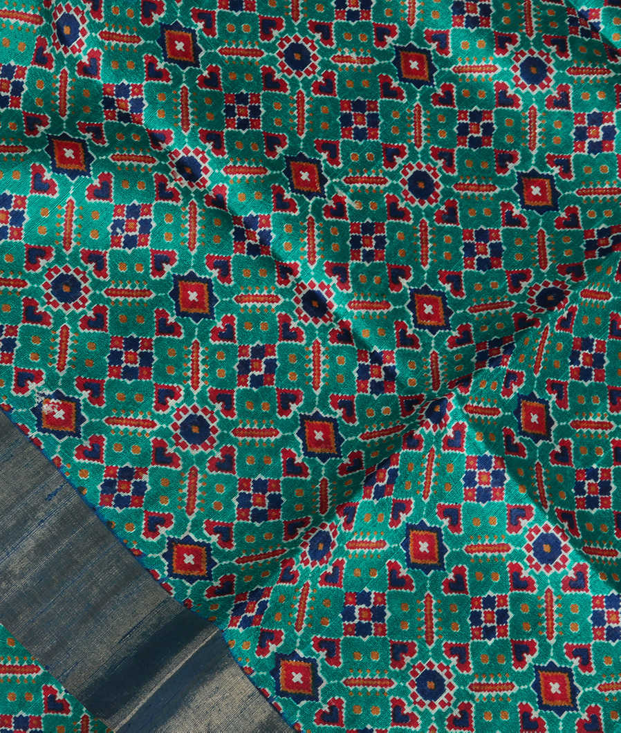 Blue Printed Raw Silk Saree T374015-image