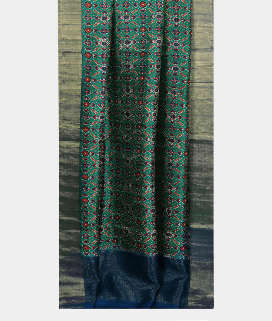 Blue Printed Raw Silk Saree T3740152