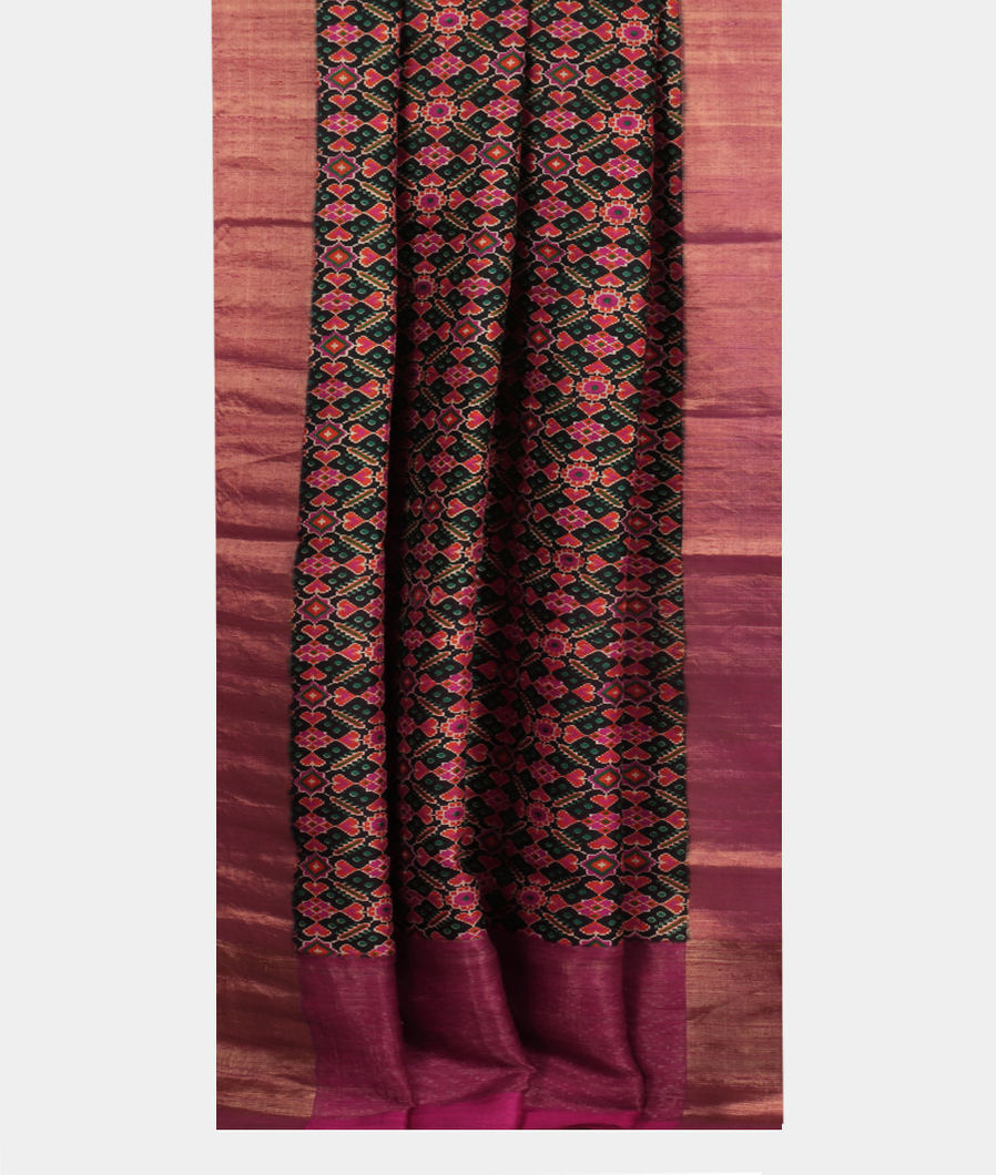 Black Printed Raw Silk Saree T3740172