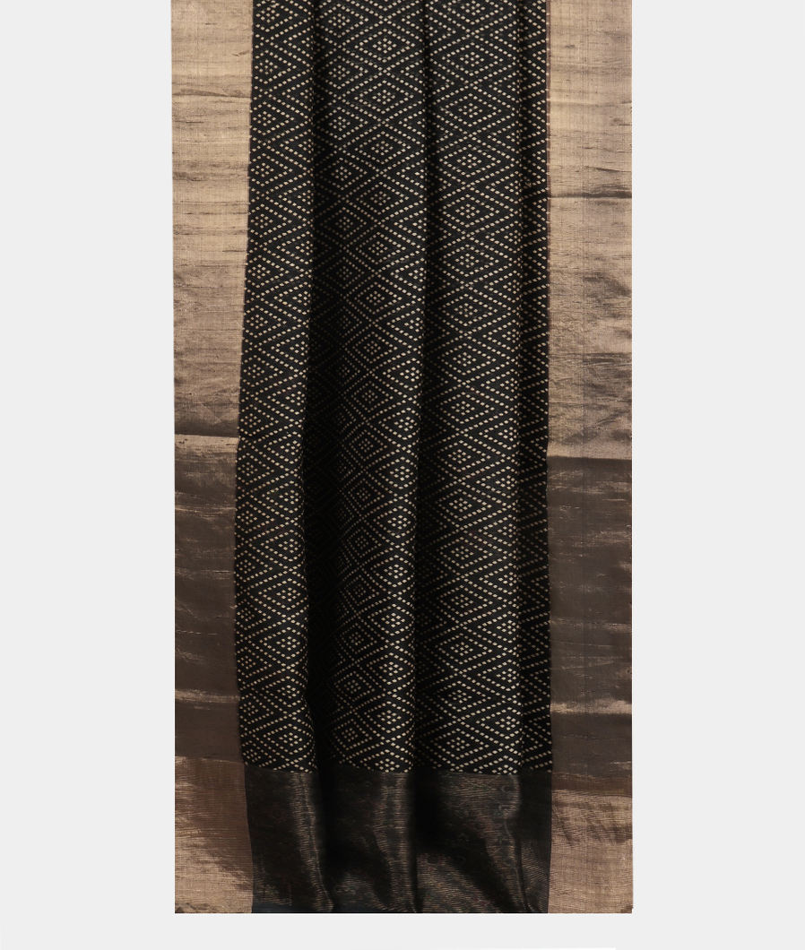 Black Printed Raw Silk Saree T3762432