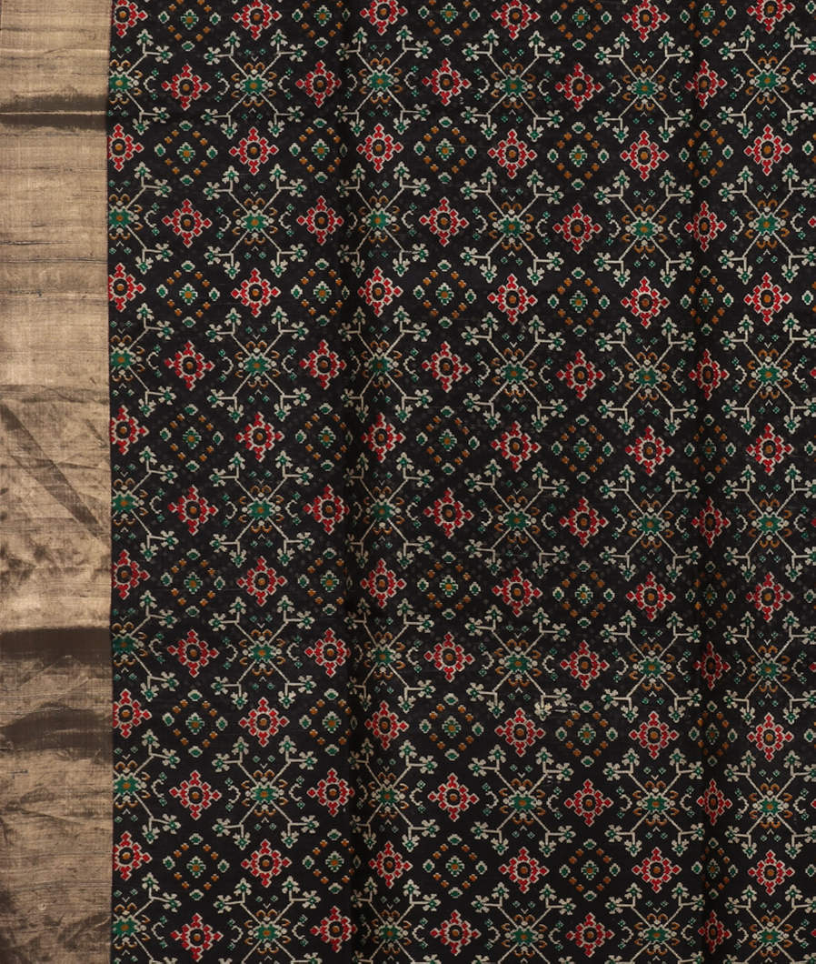 Black Printed Raw Silk Saree T3762433