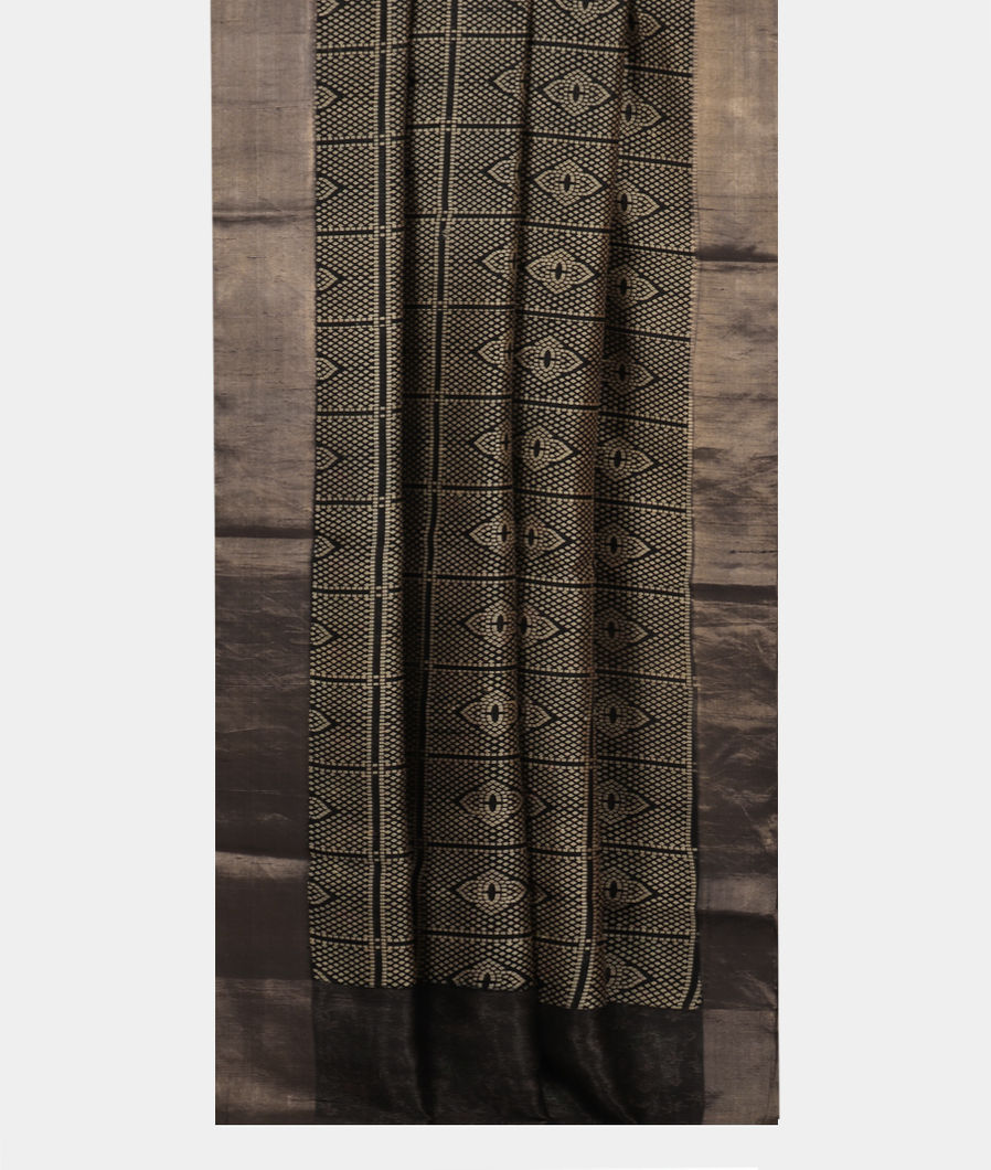 Black Printed Raw Silk Saree T3053992