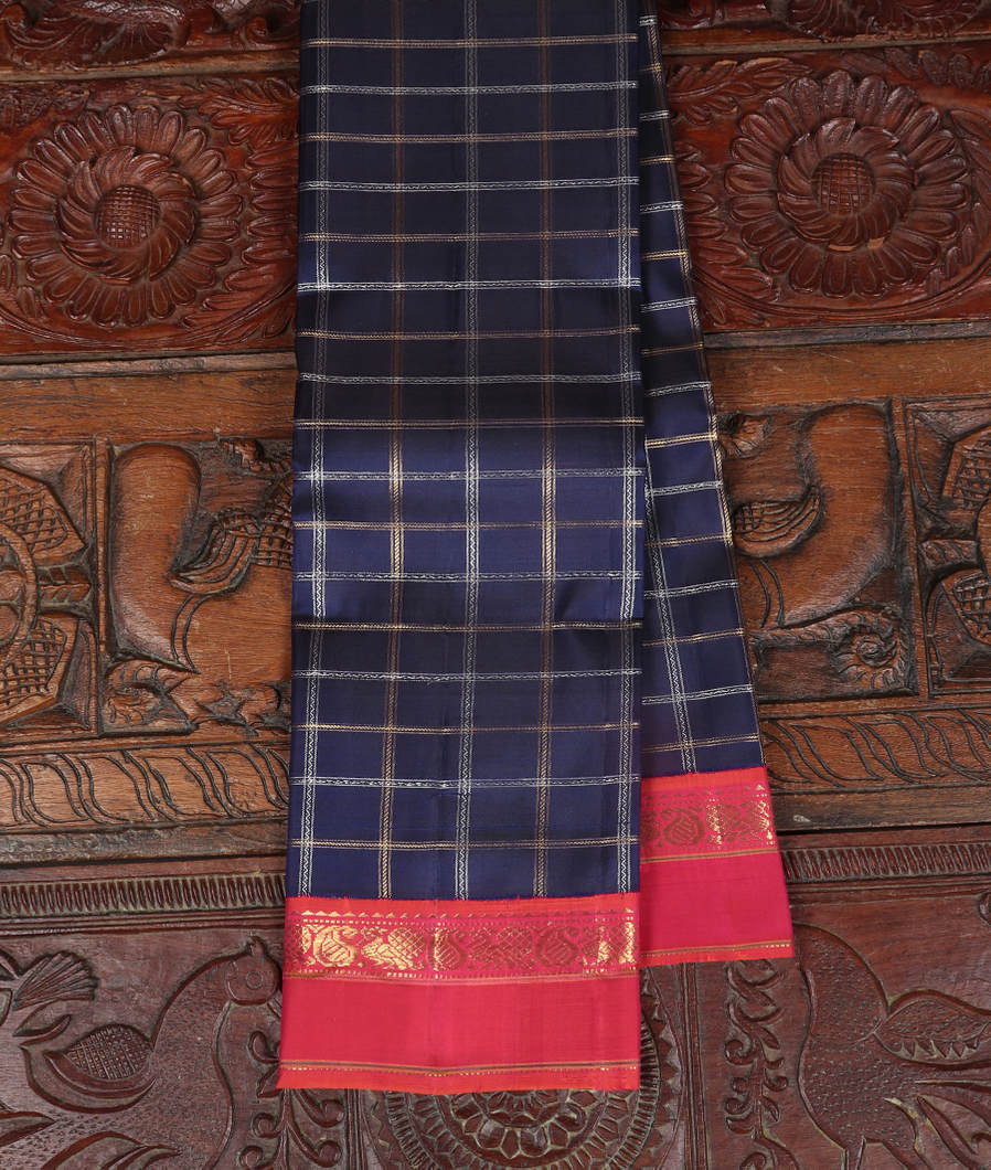 Midnight Blue Handwoven Kanjivaram Silk Saree T374736-image