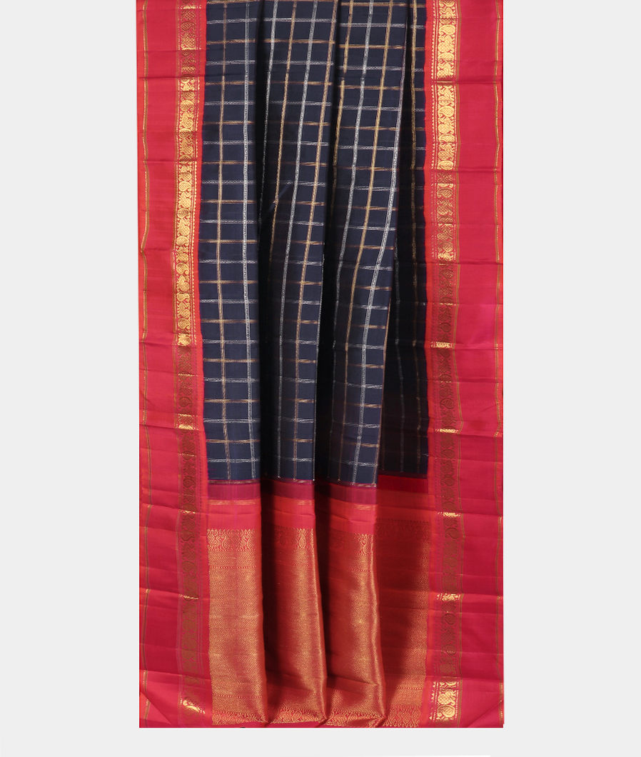 Midnight Blue Handwoven Kanjivaram Silk Saree T3747362