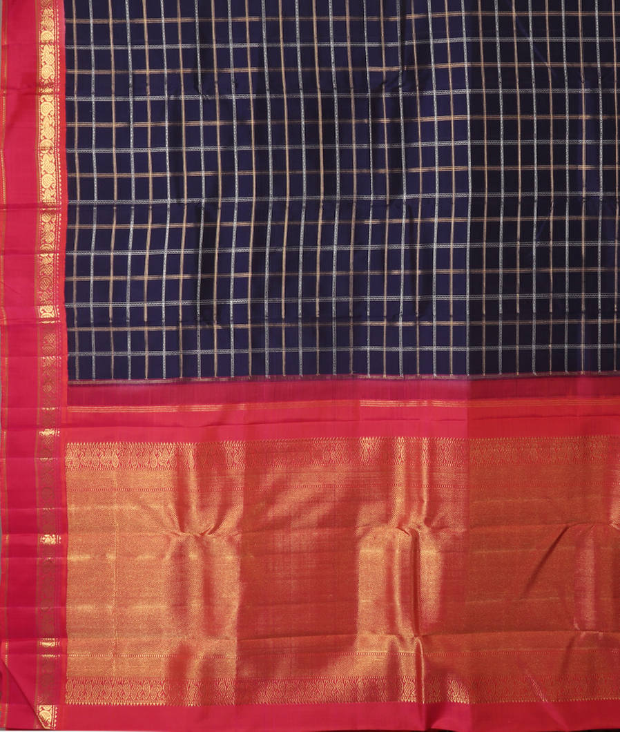 Midnight Blue Handwoven Kanjivaram Silk Saree T3747364