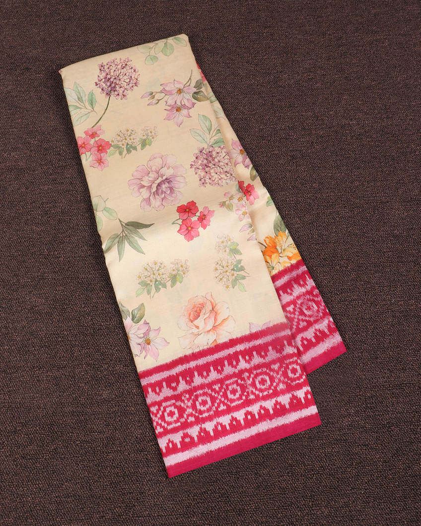 Cream Ikat Silk Saree T378025-image