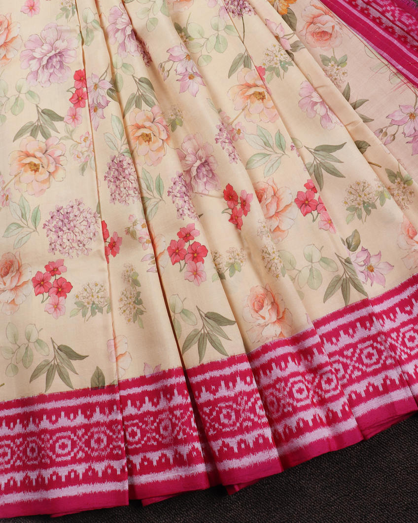 Cream Ikat Silk Saree T3780252