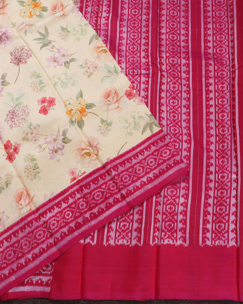 Cream Ikat Silk Saree T3780254