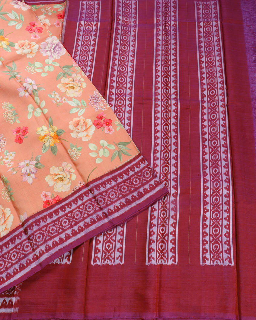 Dusty Pink Ikat Silk Saree T3780284