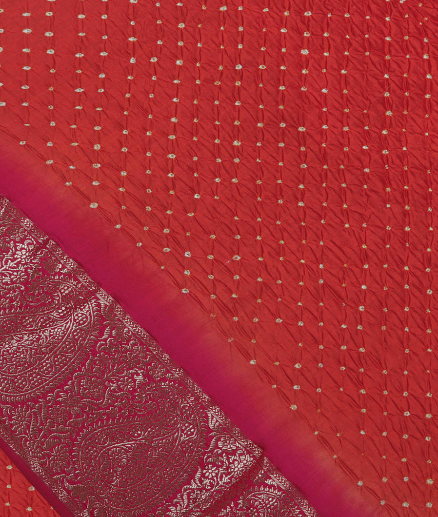Red Bandhani Silk Saree T380158-image