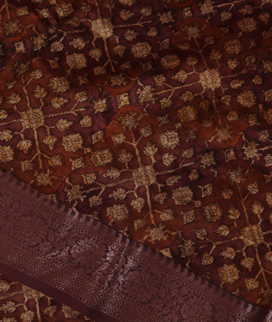 Brown Soft Printed Cotton Saree T384625-image