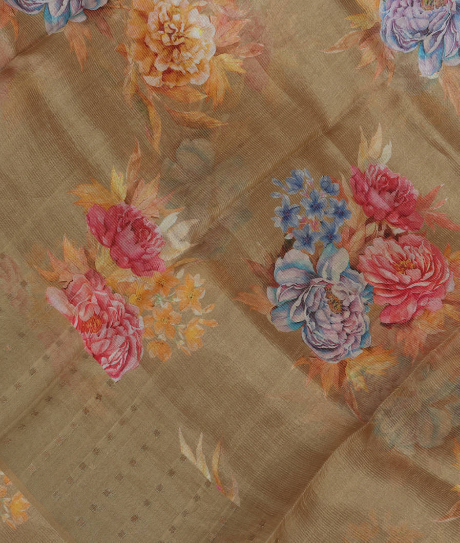 Beige Kora Organza Printed Saree T318936-image