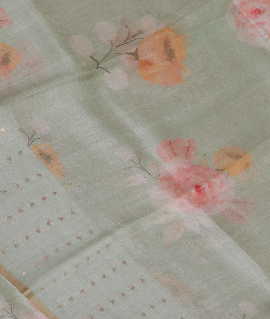 Green Kora Organza Printed Saree T381213-image
