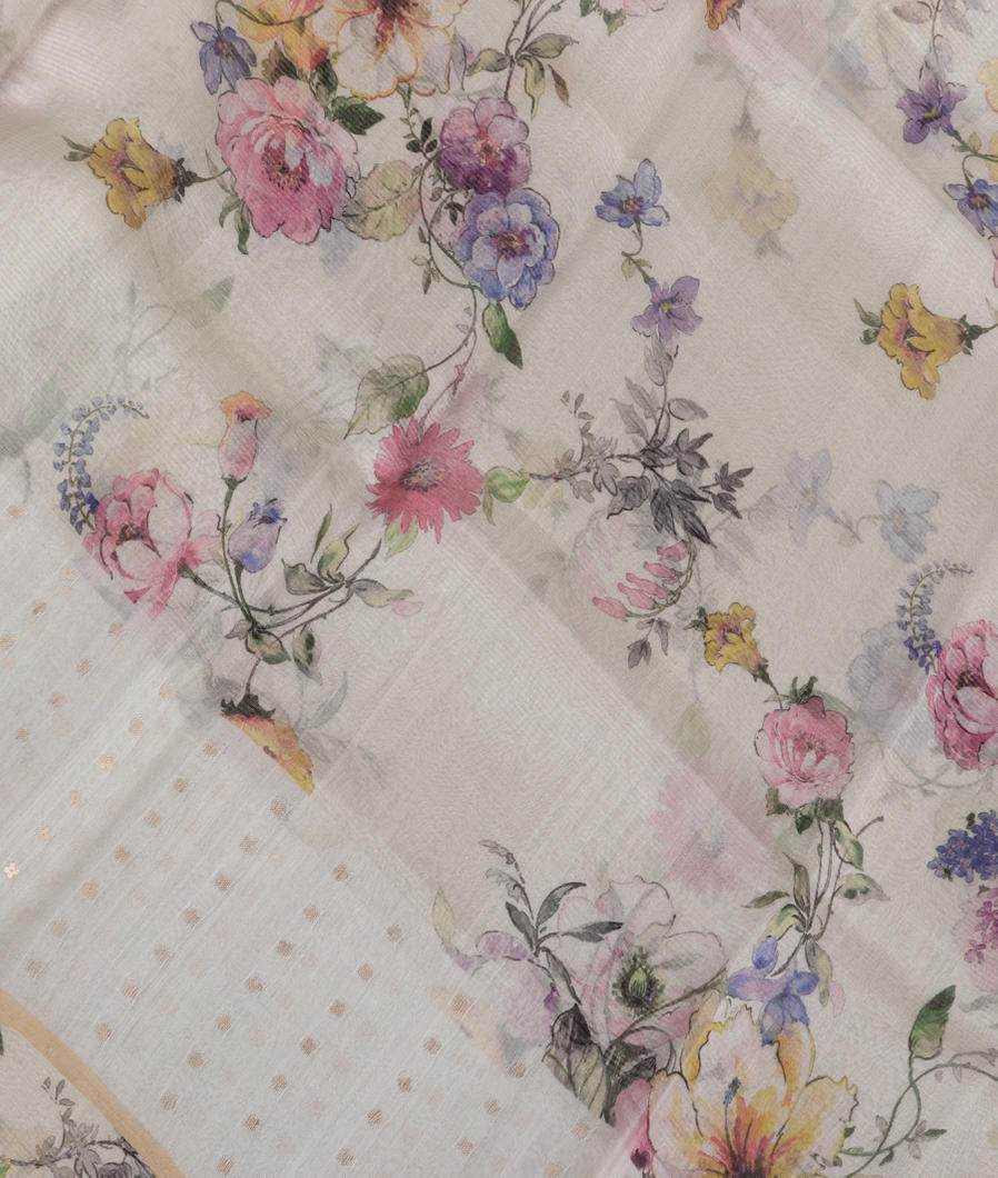 White Kora Organza Printed Saree T381215-image