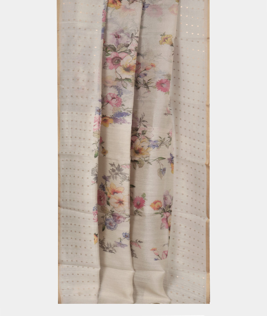 White Kora Organza Printed Saree T3812152