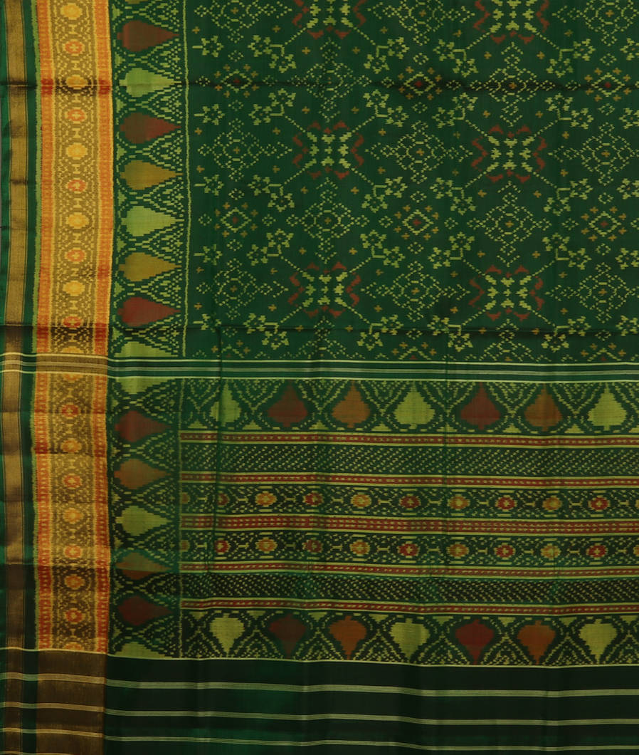 Bottle Green Patola Silk Saree T3643644