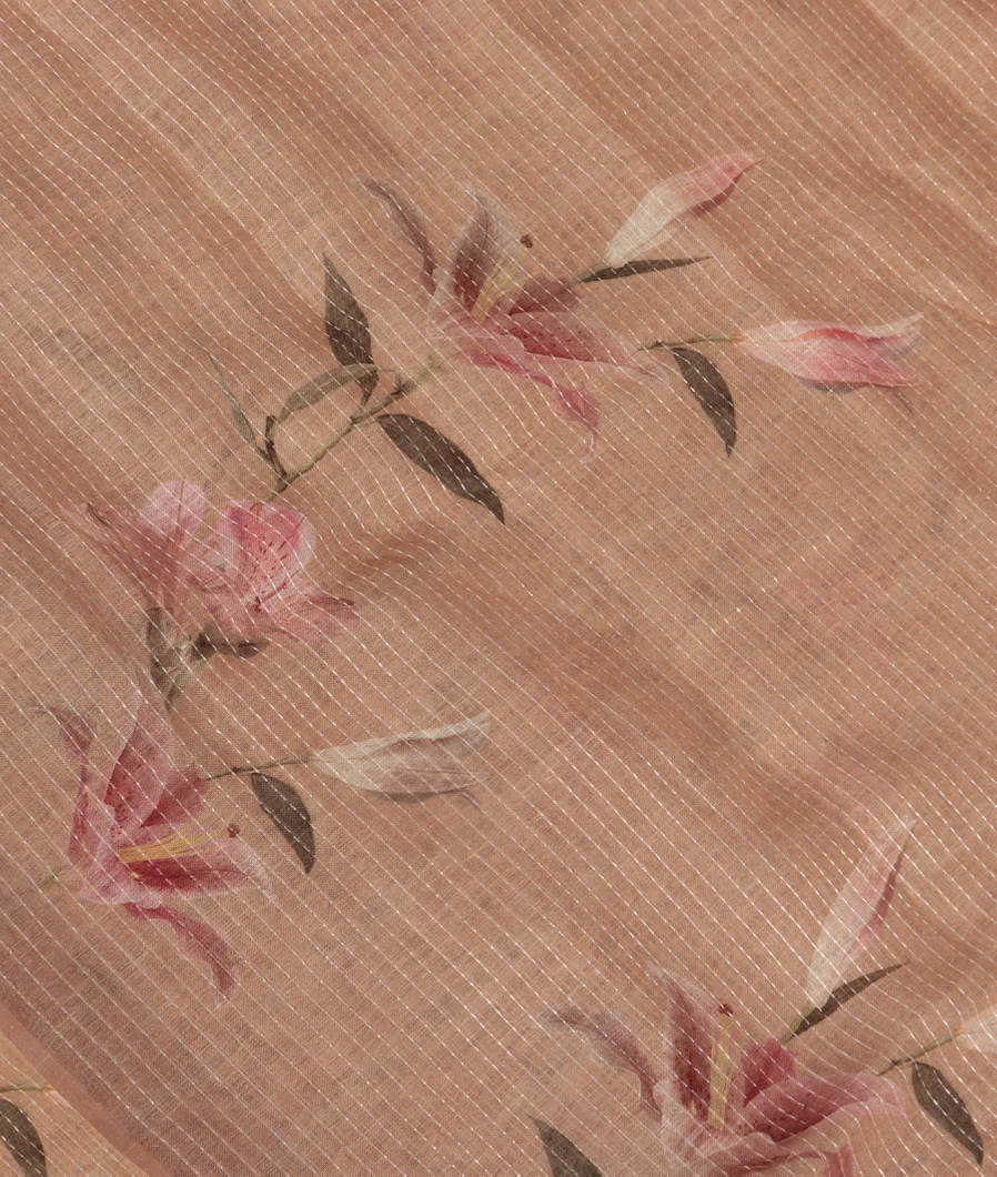 Beige Linen Printed Saree T379343-image