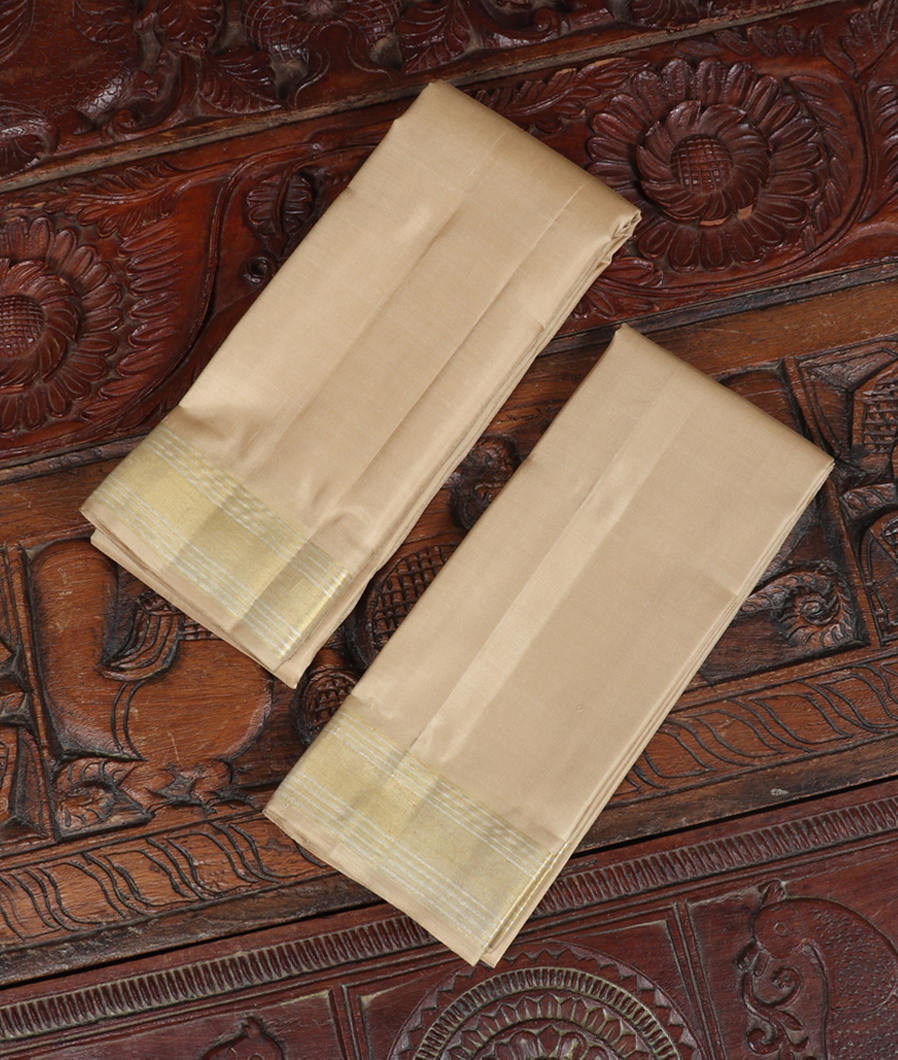 Beige Handwoven Kanjivaram Silk Dhoti and Vastharam T369282-image