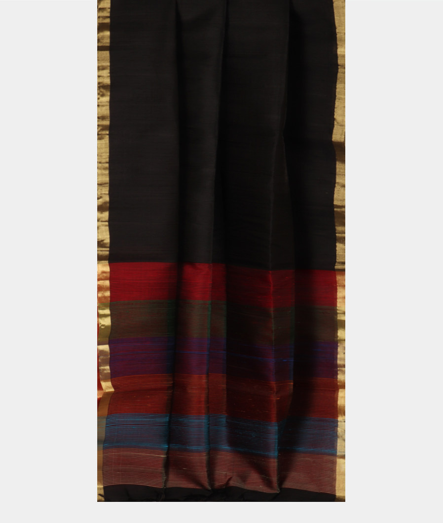 Black Woven Raw Silk Saree T3843232