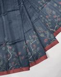 Bluish Grey Tussar Printed Saree T3783883