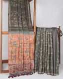 Grey Tussar Printed Saree T3832991