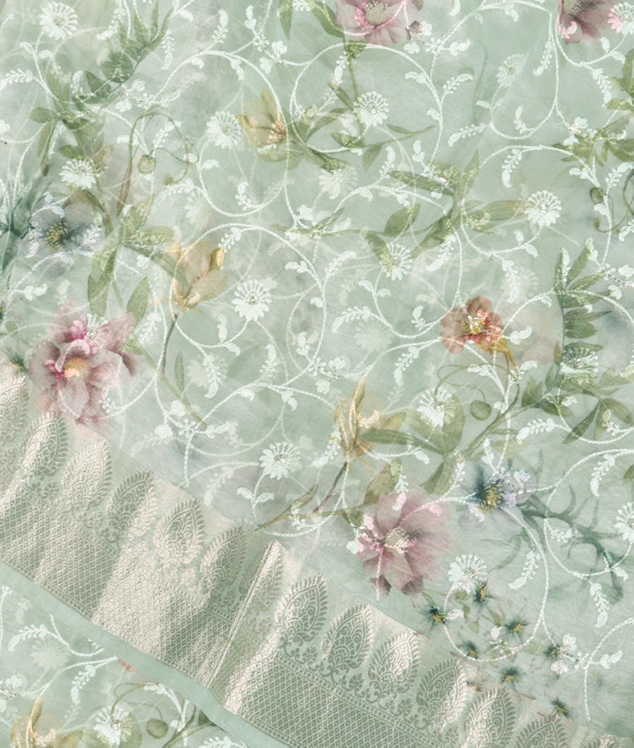 Light Blue Kora Organza Embroidery Saree T380687-image