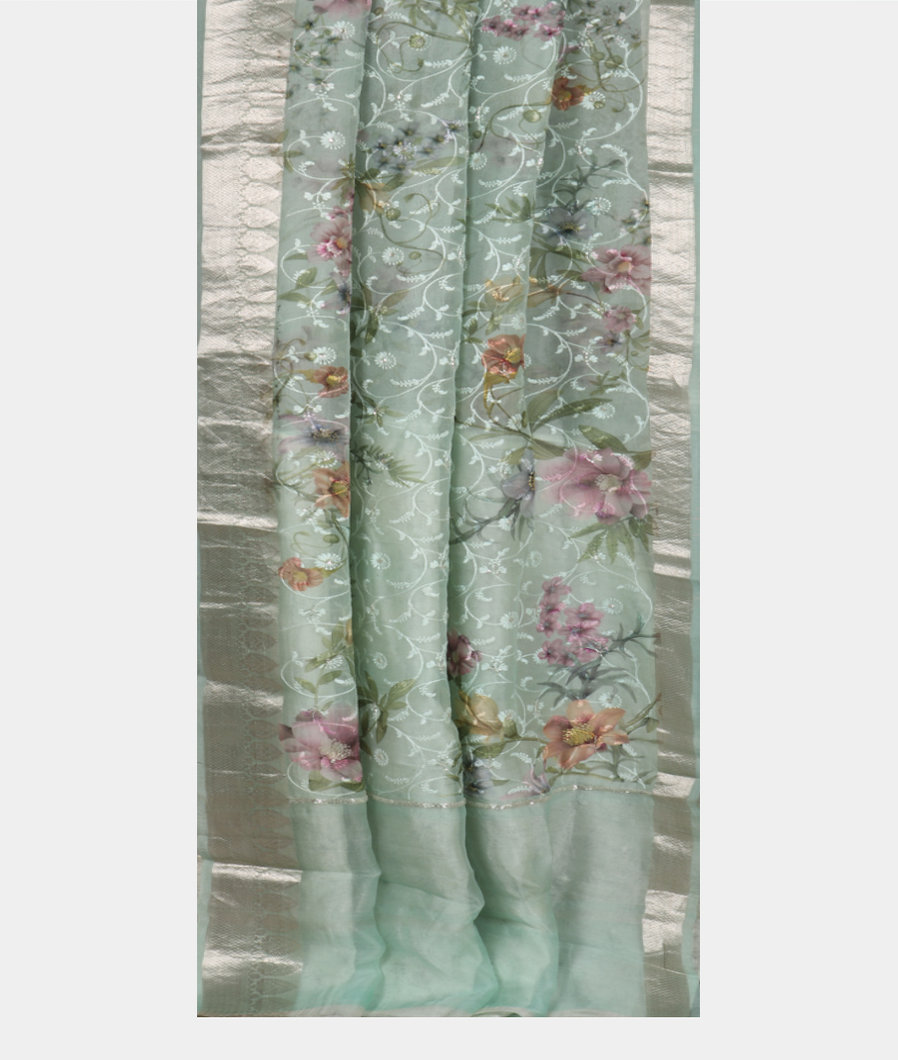 Light Blue Kora Organza Embroidery Saree T3806872