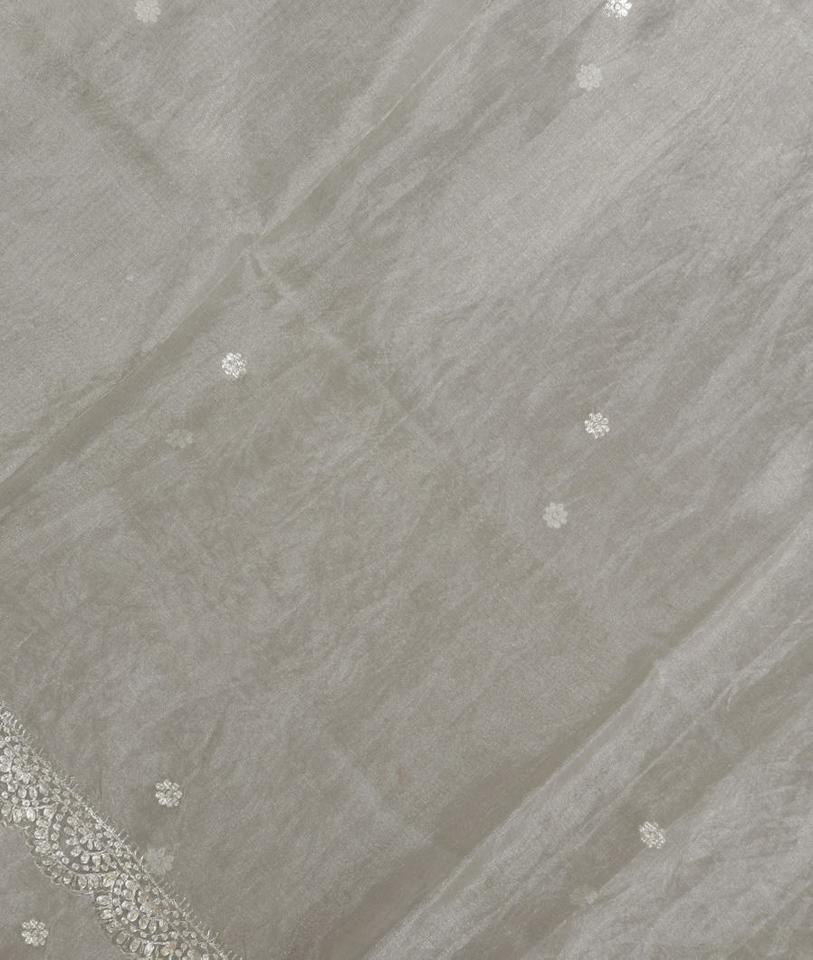 Silver Tissue Organza Embroidery Saree T380986-image
