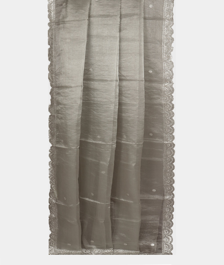 Silver Tissue Organza Embroidery Saree T3809862