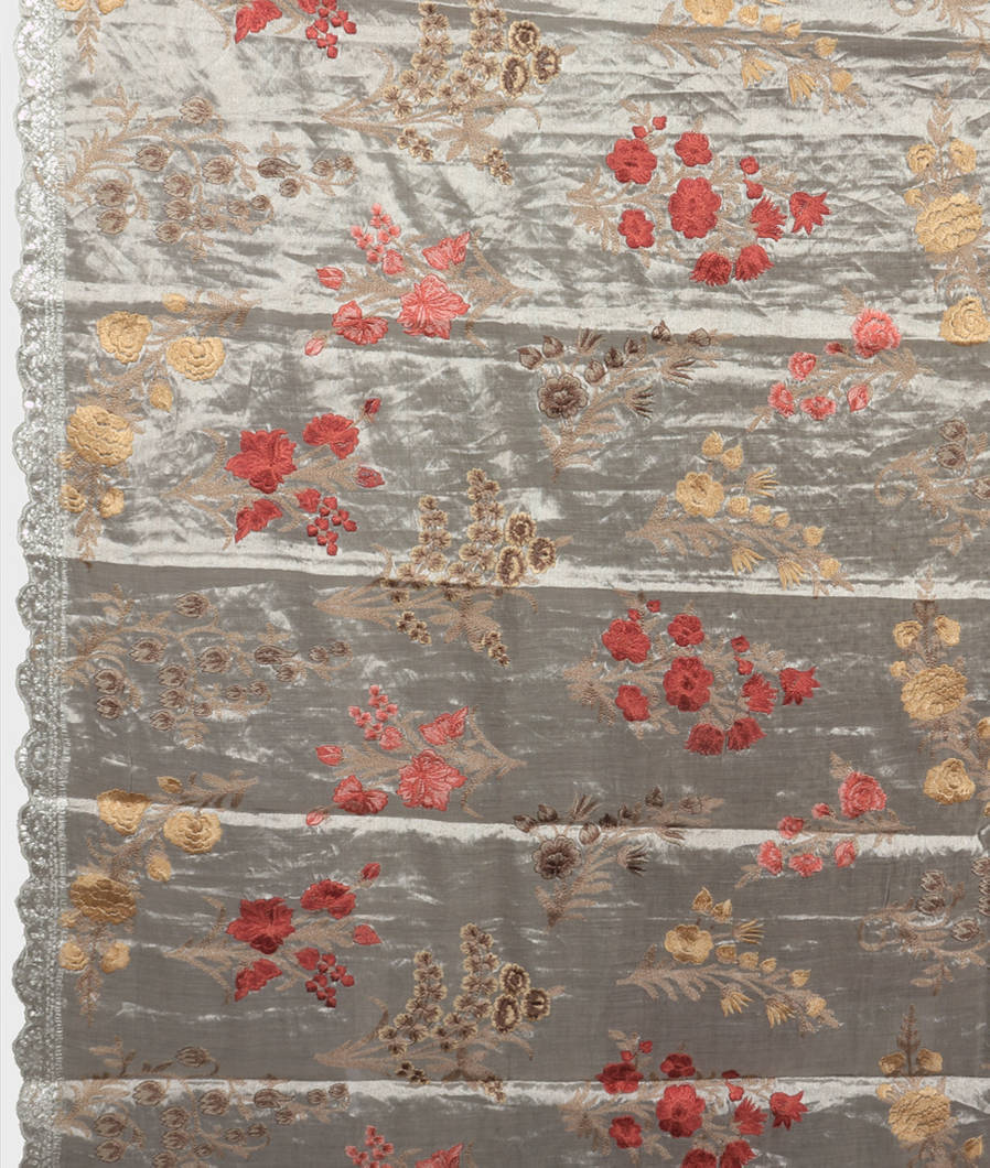 Silver Tissue Organza Embroidery Saree T3809863