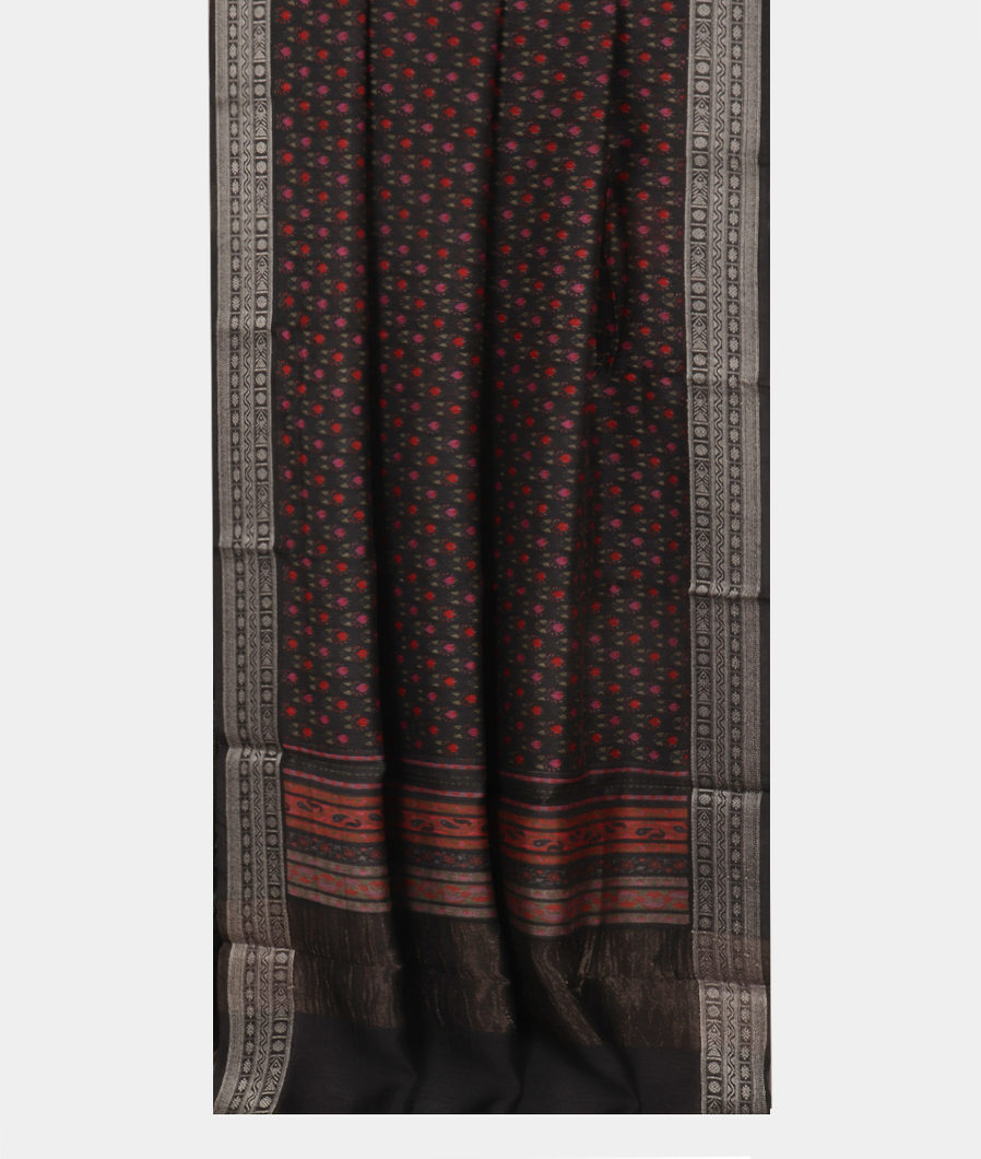 Black Soft Tussar Printed Saree T2578392