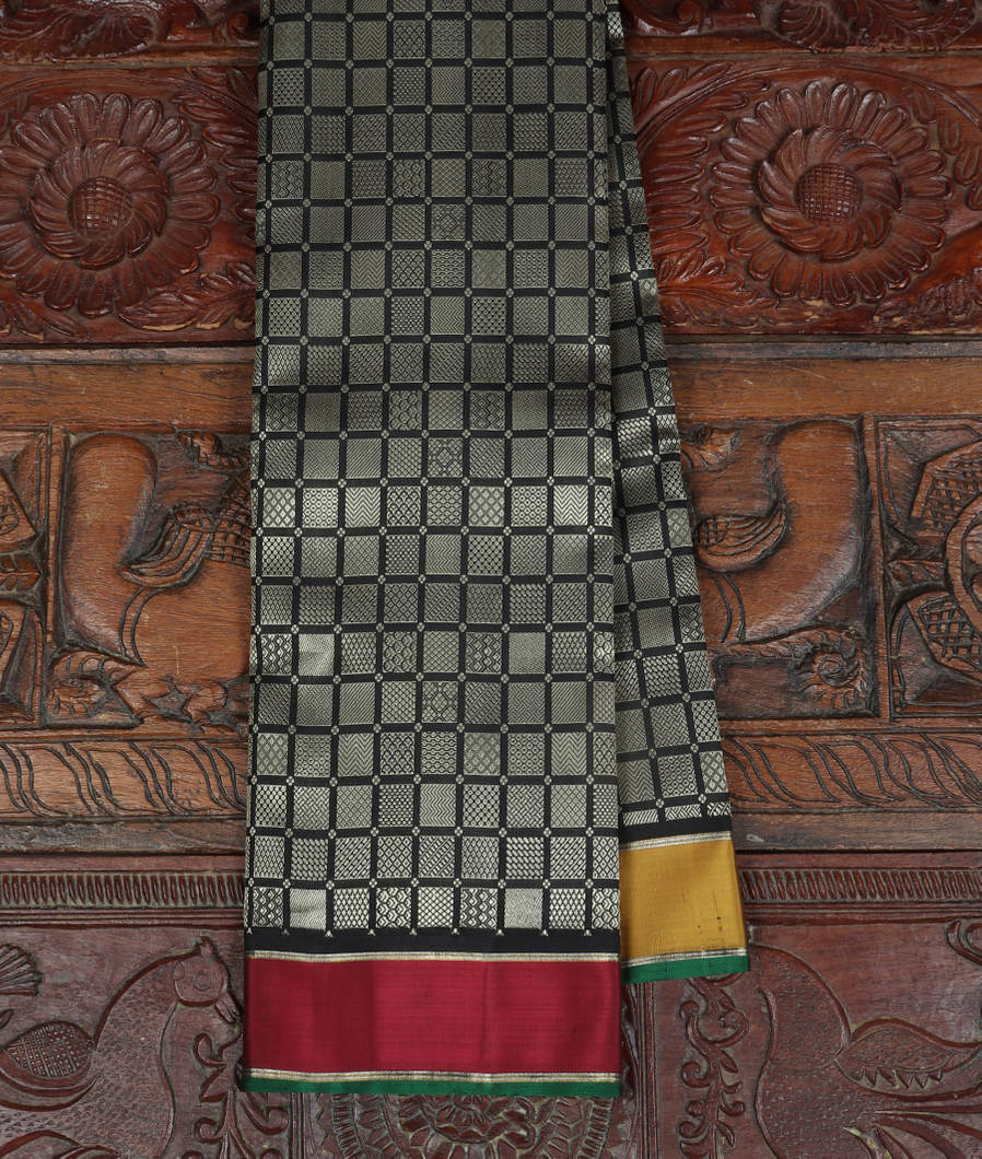 Black and Grey Handwoven Kanjivaram Silk Saree T375177-image