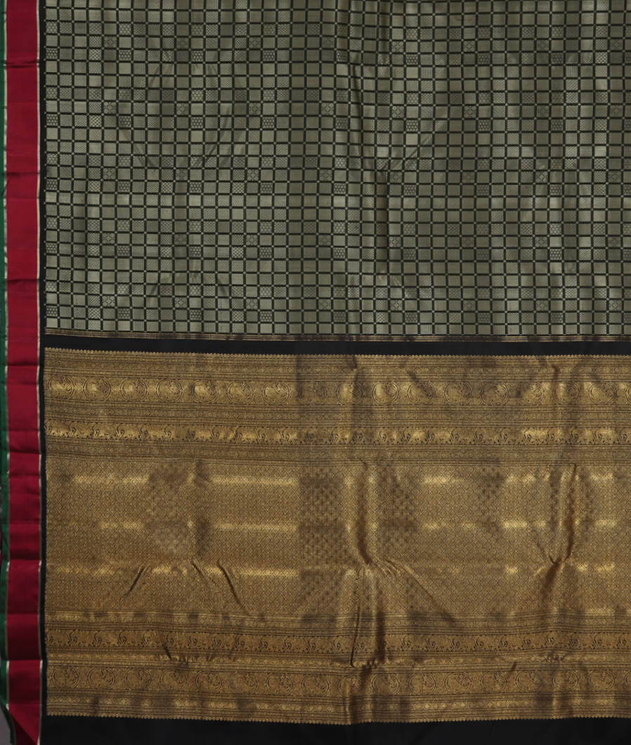 Black and Grey Handwoven Kanjivaram Silk Saree T3751774