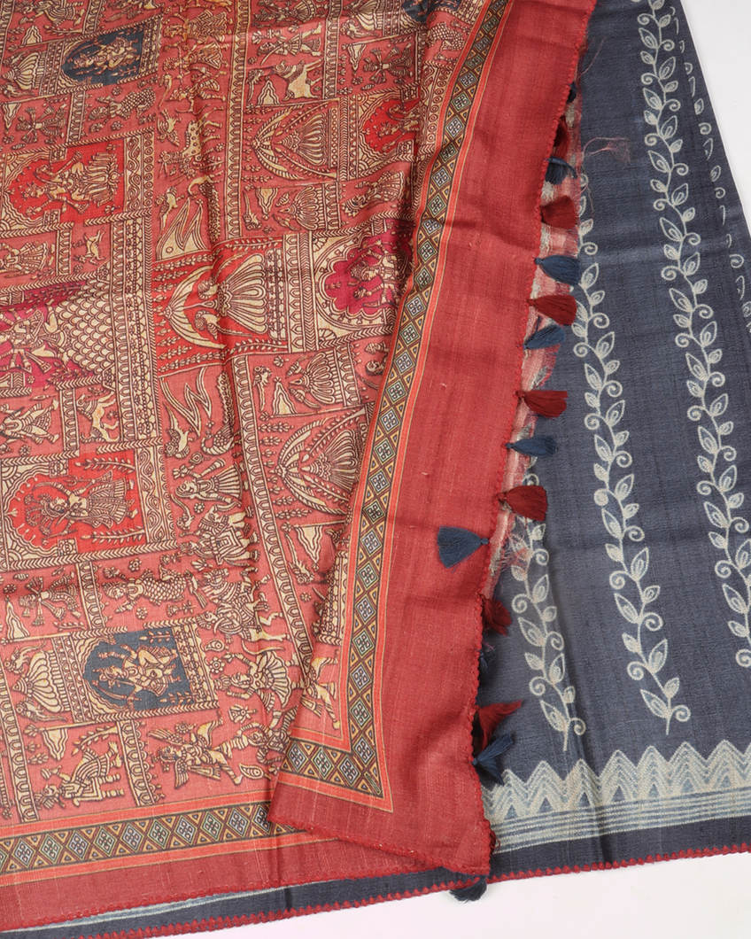 Blue Tussar Printed Saree T3833752