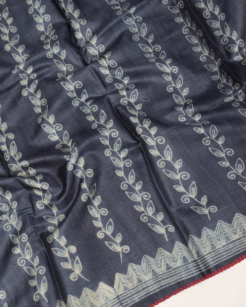 Blue Tussar Printed Saree T3833754