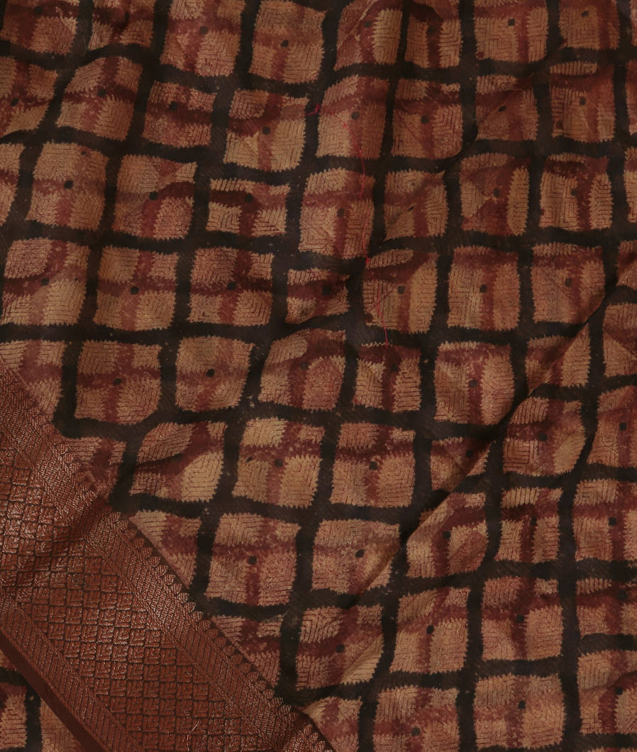 Deep Brown Soft Printed Cotton Saree T384624-image