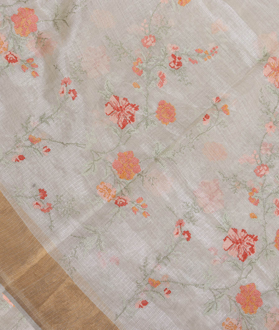 White Silk Kota Embroidery Saree T352319-image