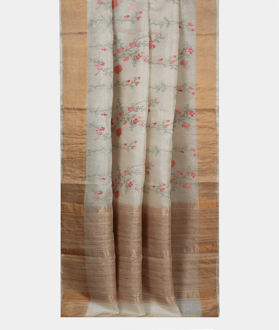 White Silk Kota Embroidery Saree T3523192