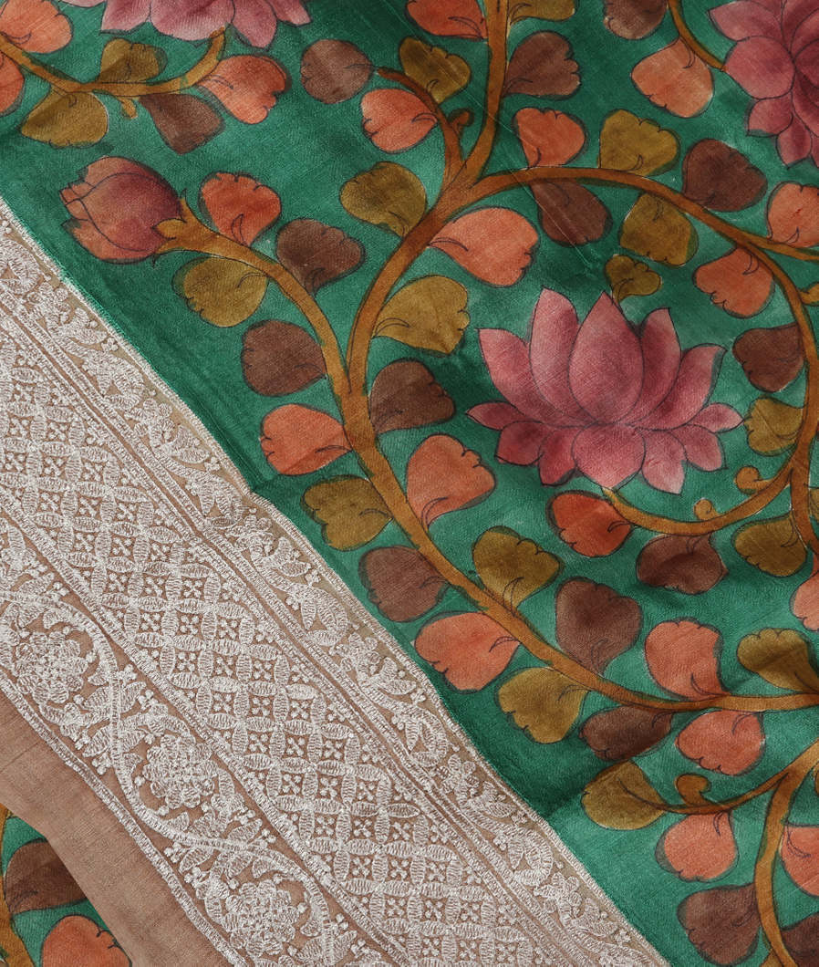 Green Tussar Printed Saree T383098-image