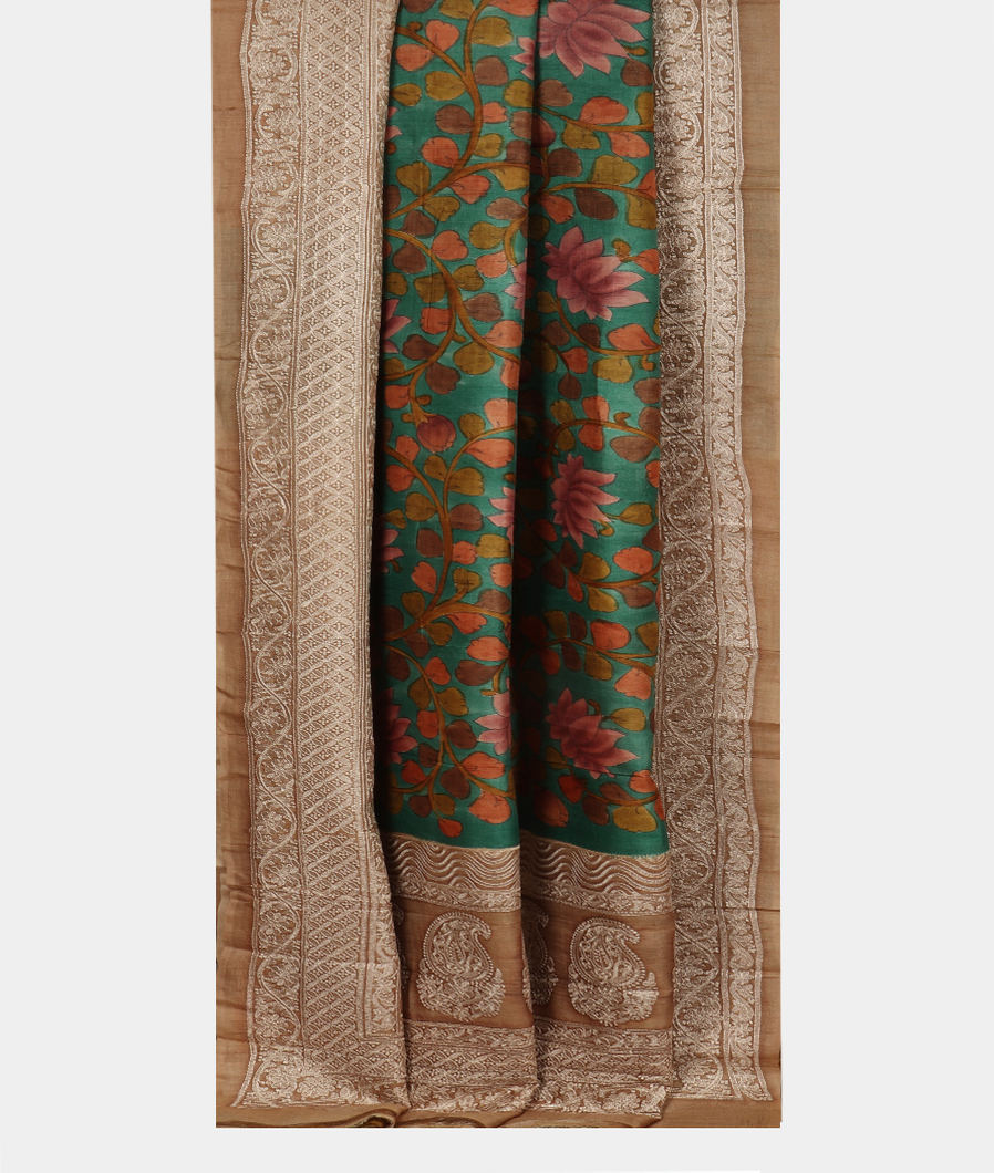 Green Tussar Printed Saree T3830982