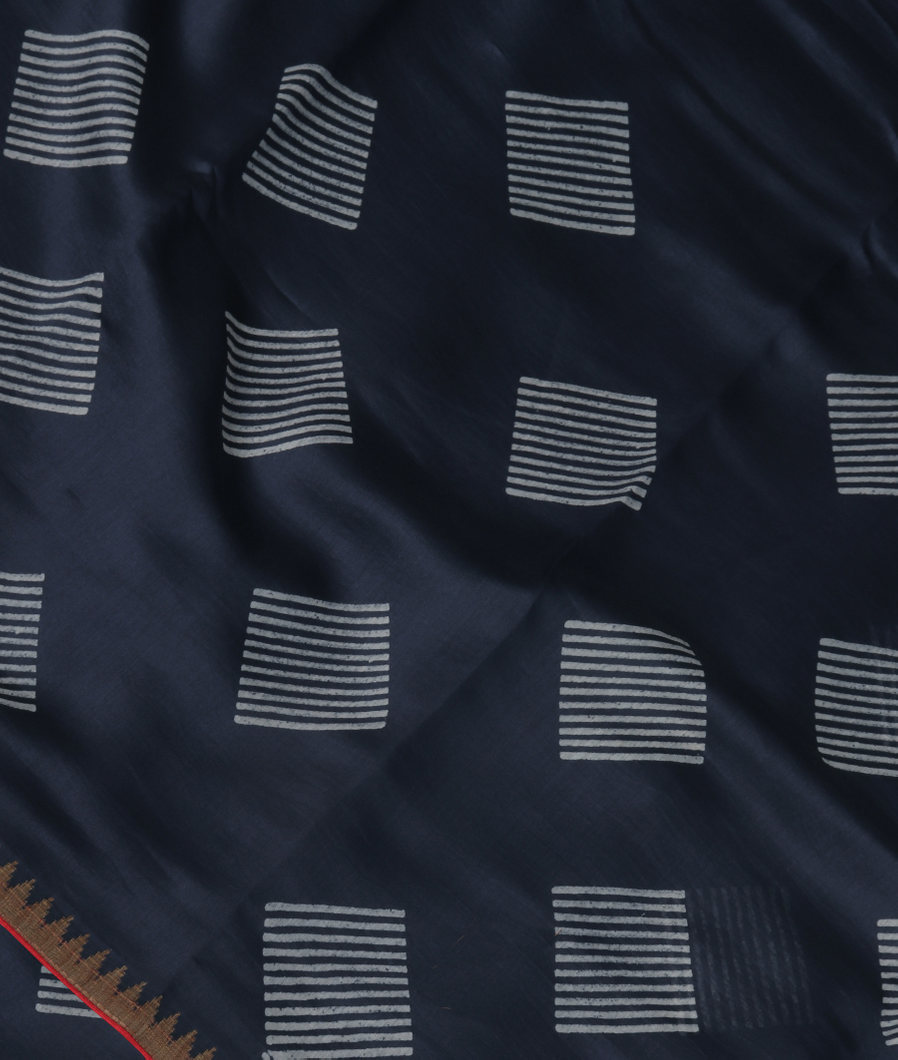 Midnight Blue Chanderi Cotton Saree T360416-image