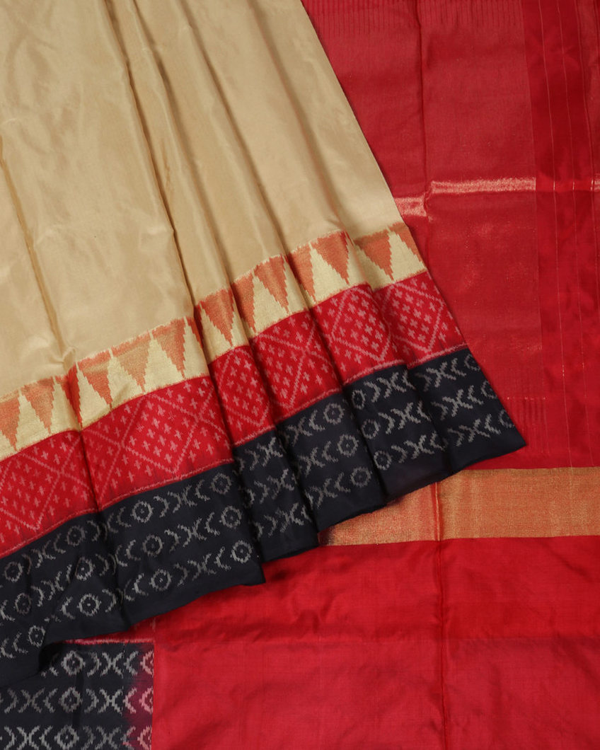 Beige Ikat Silk Saree T3122652