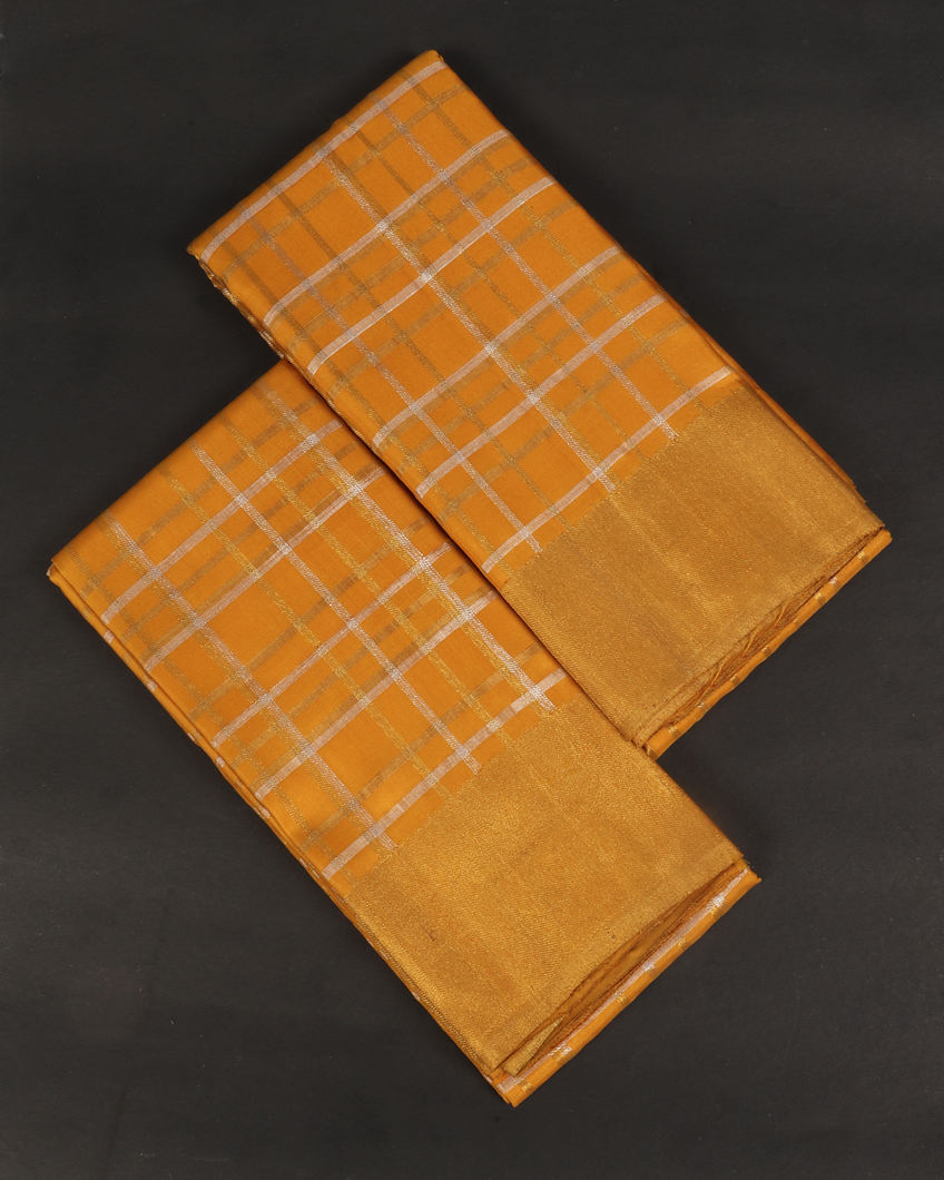 Yellow Handwoven Kanjivaram Silk Dhoti and Vastharam T322902-image