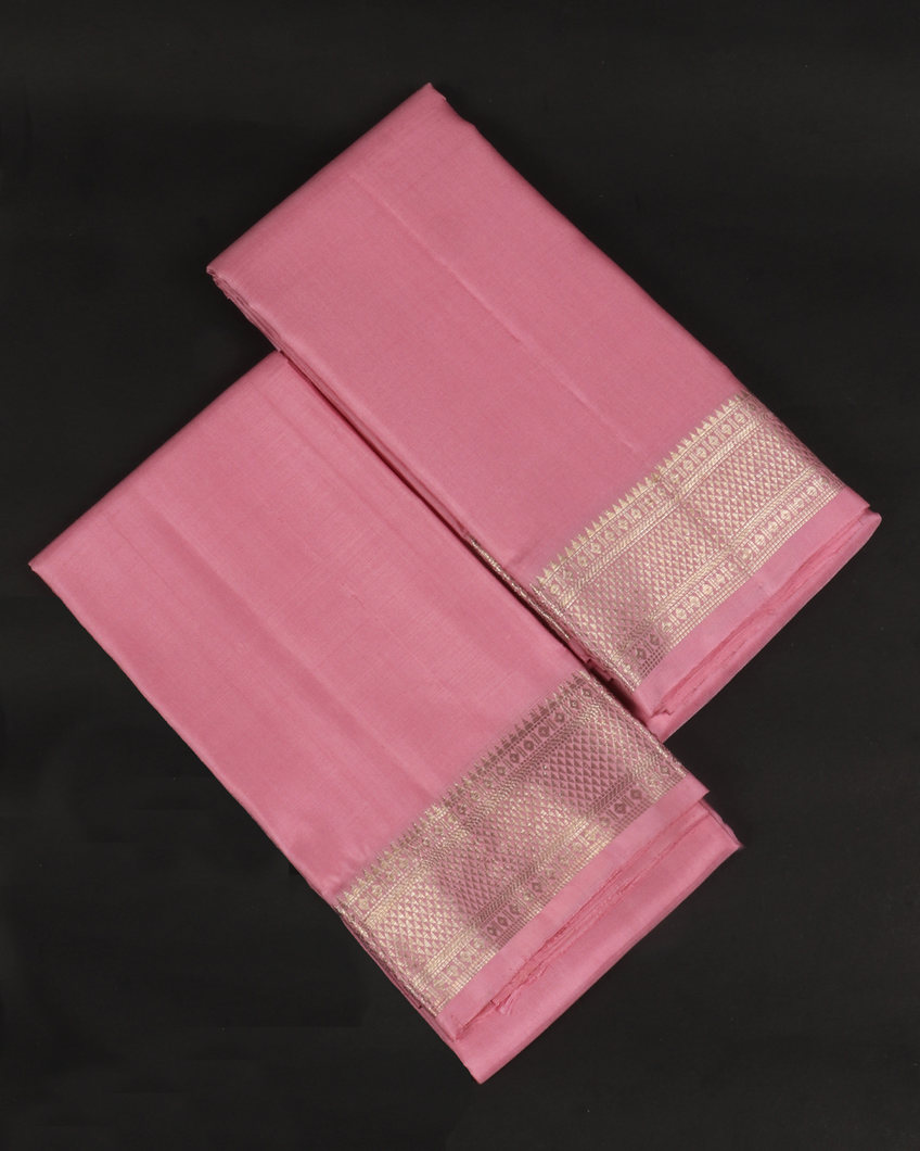 Pink Handwoven Kanjivaram Silk Dhoti and Vastharam T371263-image