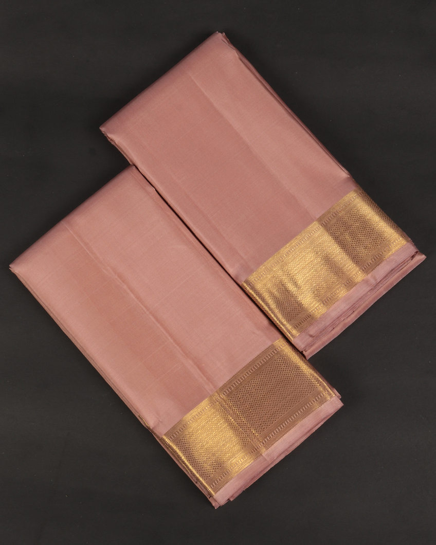 Pink Handwoven Kanjivaram Silk Dhoti and Vastharam T386675-image