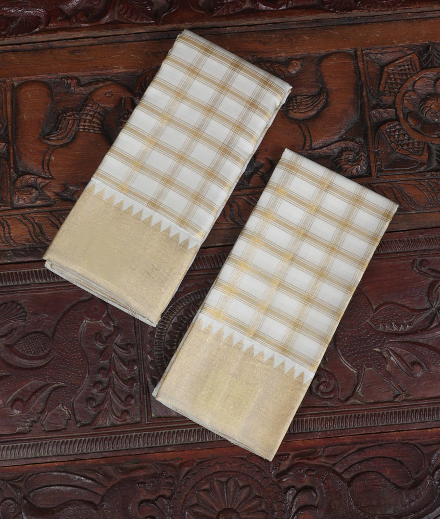 White Handwoven Kanjivaram Silk Dhoti and Vastharam T316693-image